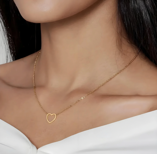 Halsband med hjärta i rostfritt stål - guld och silver