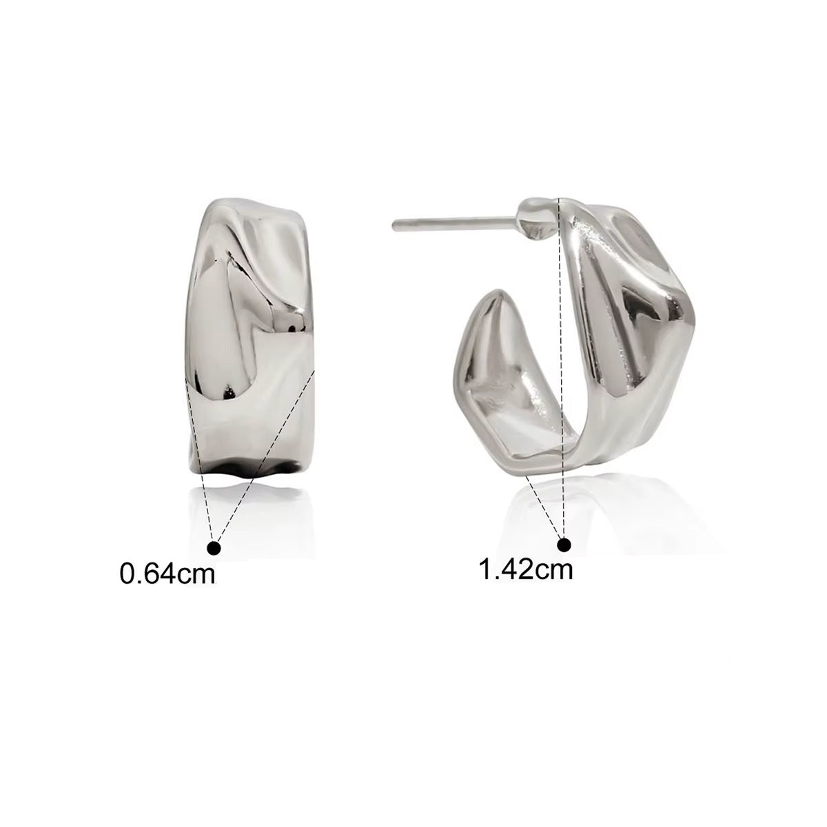 Vattentålig, C-formade Örhängen med Oregelbunden Struktur (Silver, 14K Guldpläterad Yta)