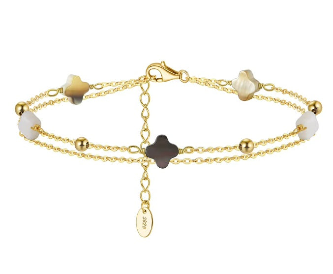 Four Leaf Clover Shell Pearl Bracelet – 14K Gold Plated 925 Silver i flera olika design