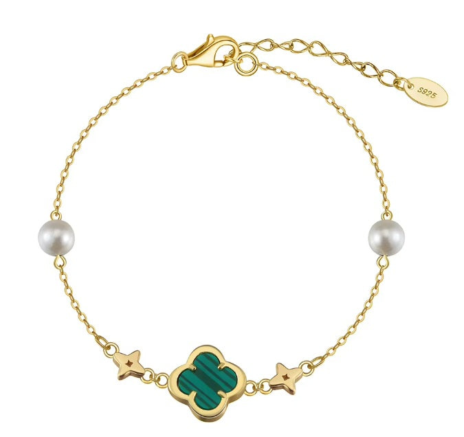 Four Leaf Clover Shell Pearl Bracelet – 14K Gold Plated 925 Silver i flera olika design